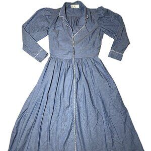 VTG Eileen West Queen Annes Lace Blue Wrap Nightgown Sleep House Dress S USA